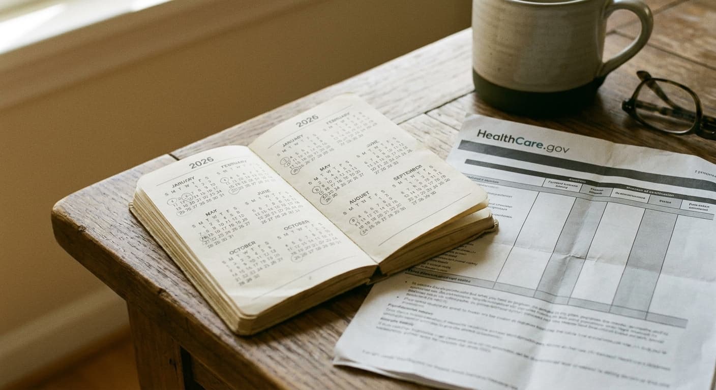 Calendar showing 2026 with a health insurance enrollment window highlighted